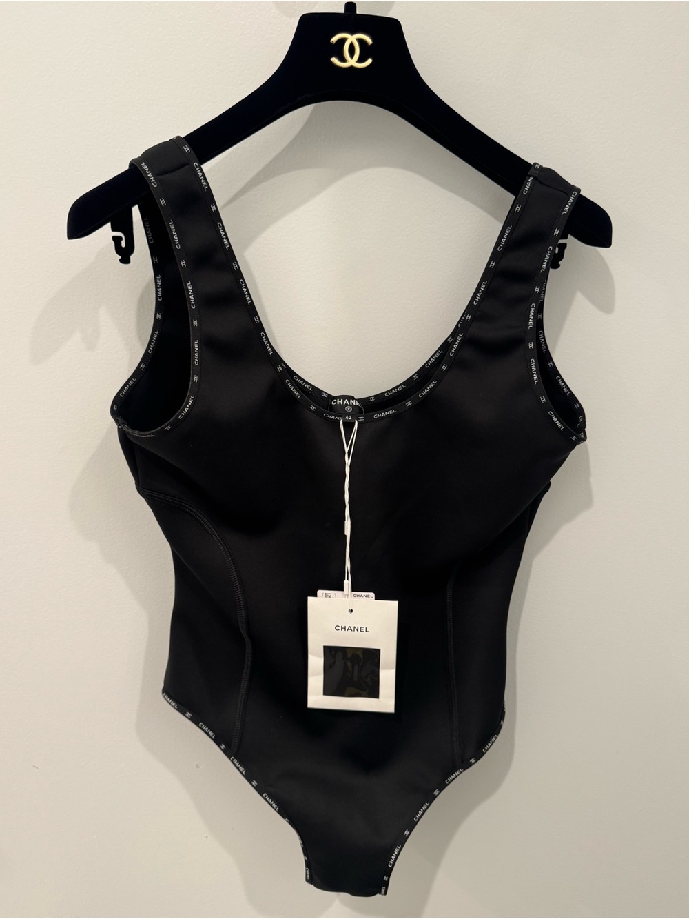 Chanel 2025 Cruise Black Logo One-Piece Swimsuit/Bodysuit NWT Size 42